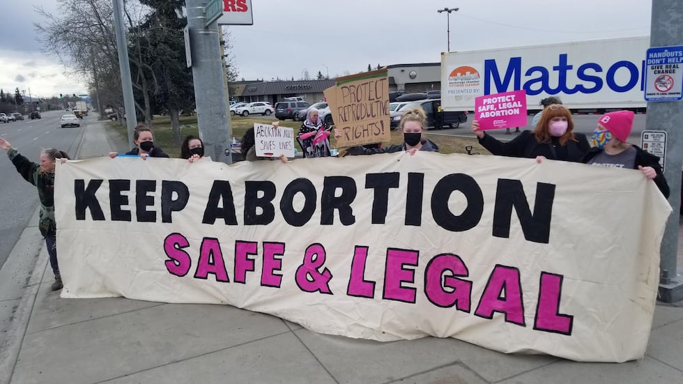 People gathered at the intersection of Northern Lights and Minnesota to protest the...