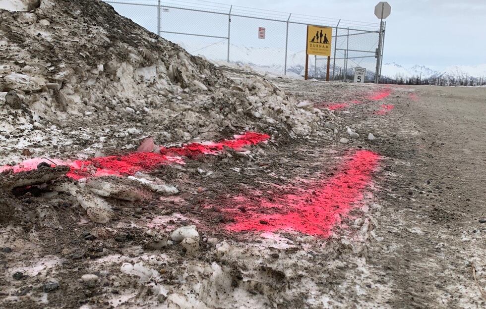 Dashed lines outside Durham School Services bus yard lays out where workers intend to picket...