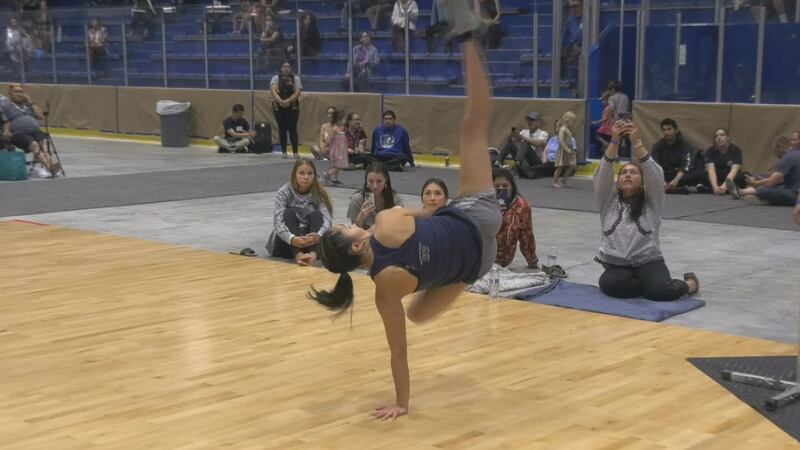 Anchorage's Eden Hopson reaches 72 inches in the Alaska High Kick for gold at the 2022 World...