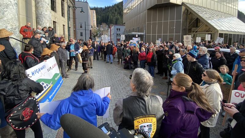 Rally to restore ferry service on the Capitol steps in Juneau. (02/11/20)