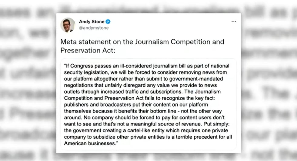 Meta releases statement regarding news content legislation