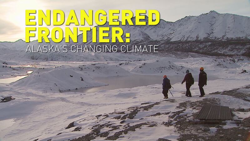 Researchers walk out on the Matanuska Glacier in Oct. 2019.