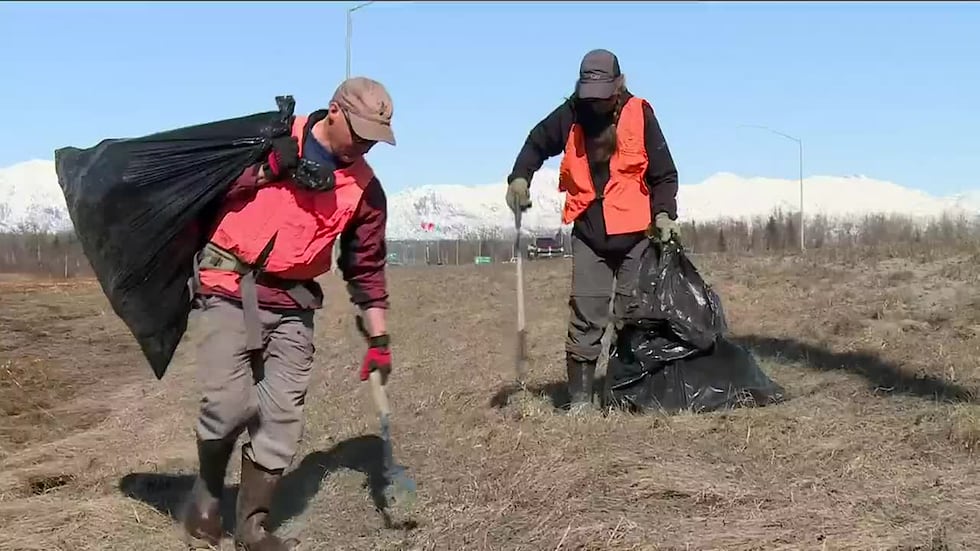 Cleanup efforts begin to remove garbage in the Palmer Hay Flats State Game Refuge along the...