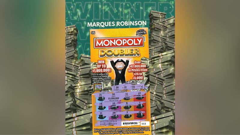 Marques Robinson, 37, of Florida, claimed a $1 million top prize from the $5 Monopoly Doubler...